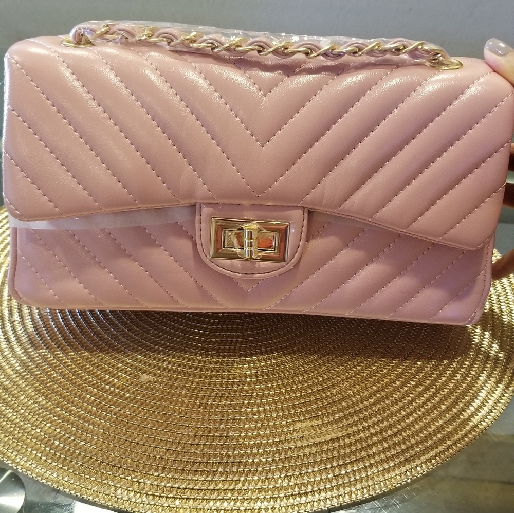 Pink Quilted Convertible Turn Lock Shoulder Bag